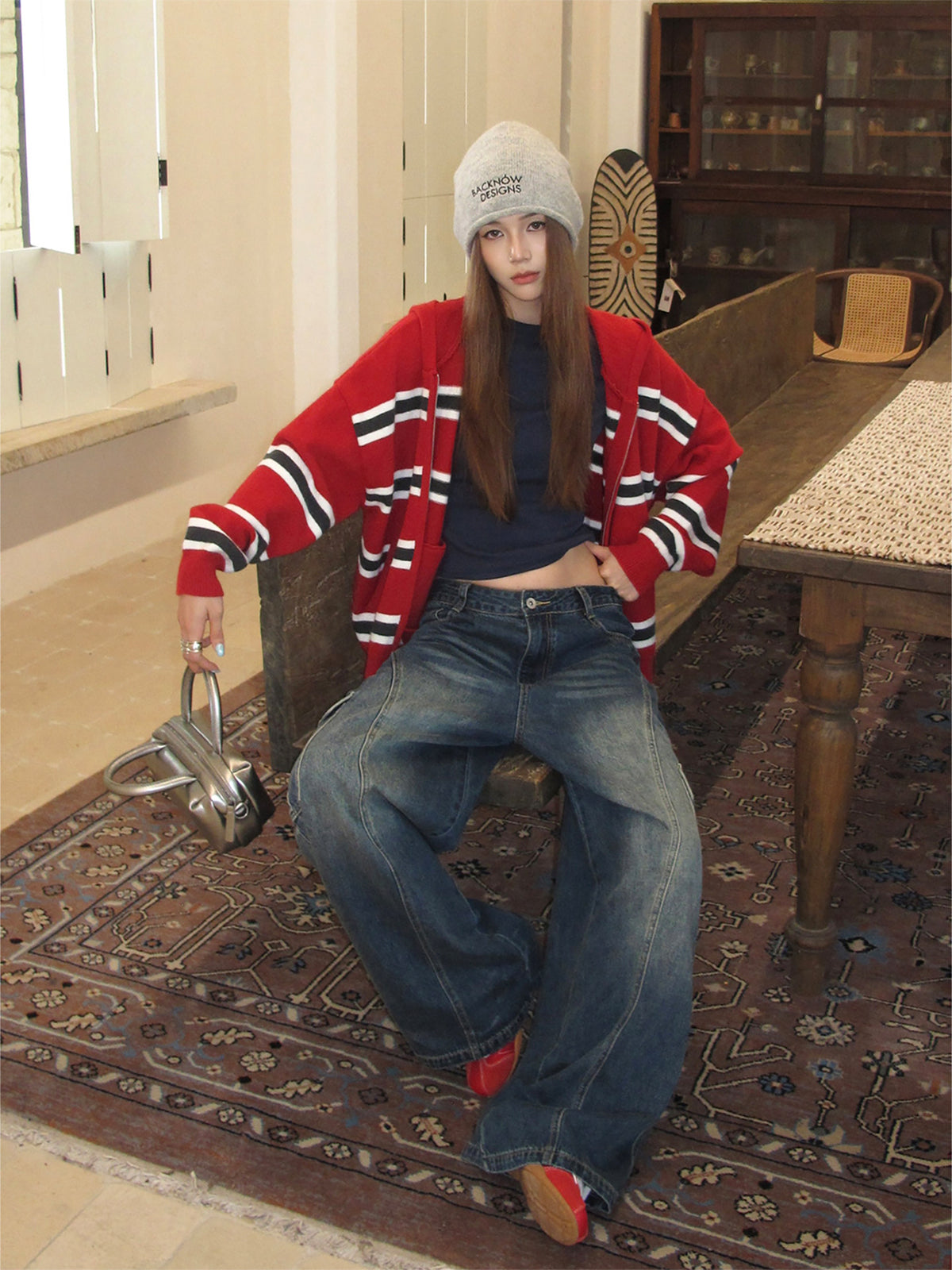Striped Knit Hoodie WWP0004