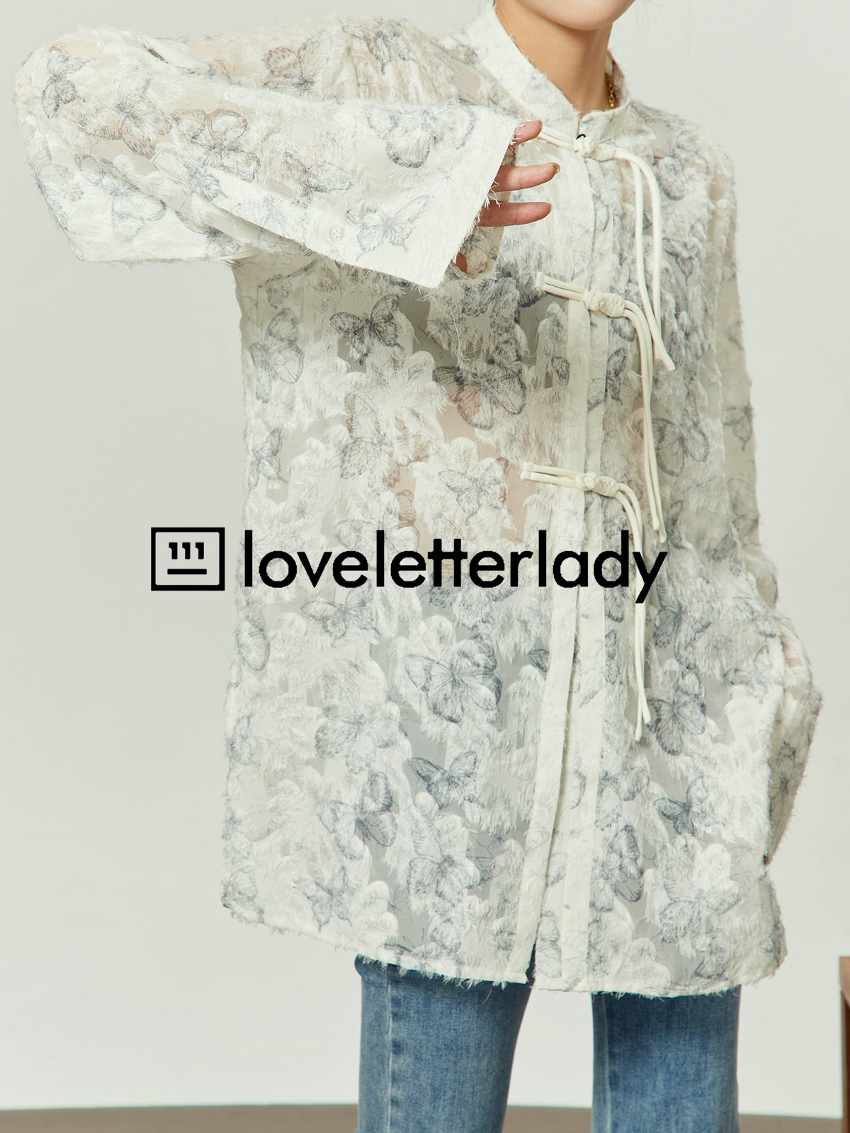 White Chinese Butterfly Shirt LLA0052