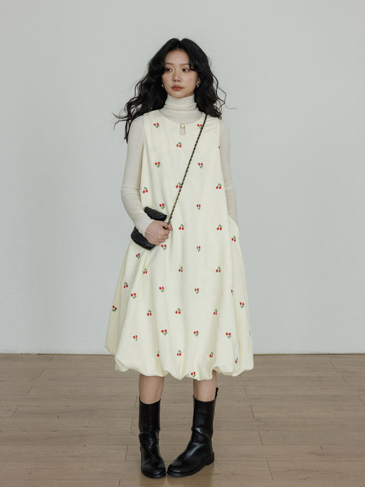 Crew Neck Cherry Vest Dress VAS0187