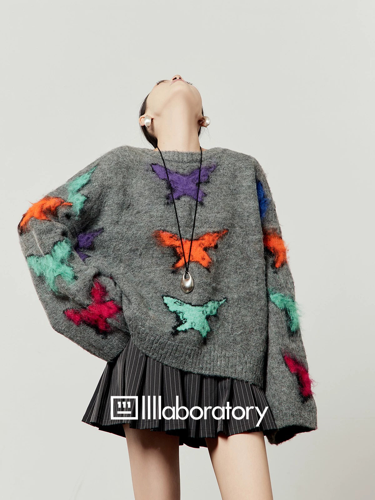 Round Knit Top / Striped A-Line Mini Skirt LLA0550