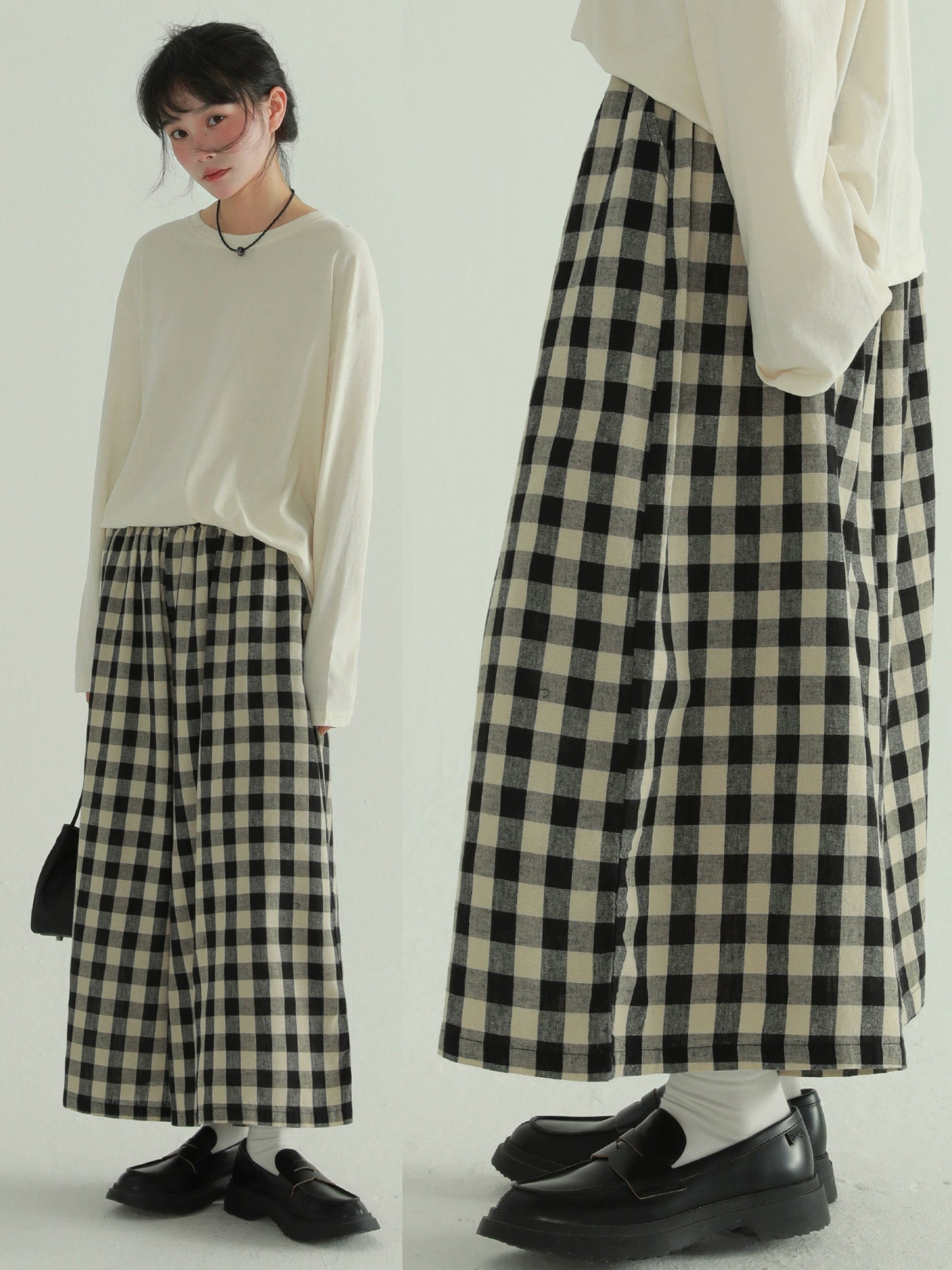 Plaid Linen Wide Pants EPR0003