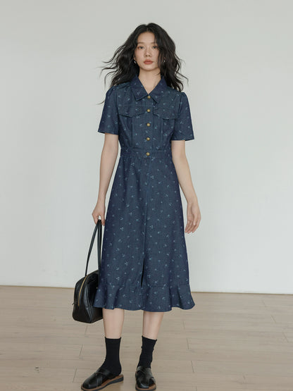 Floral Denim Shirt Dress VAS0088