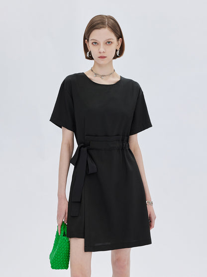 Round Neck Waist Ribbon Mini Dress SHN0054
