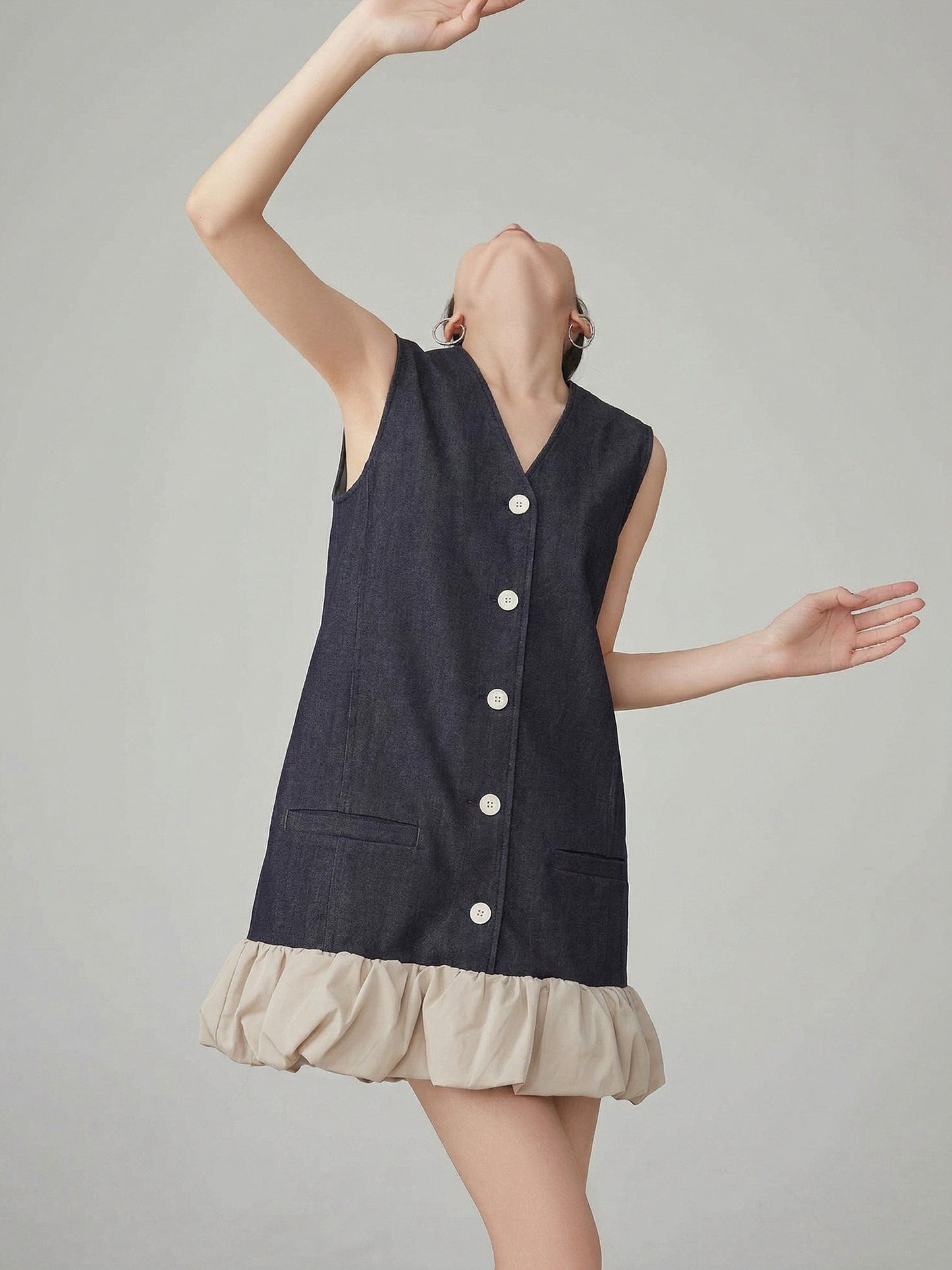 Indigo Denim Docking Frill Dress FER0191