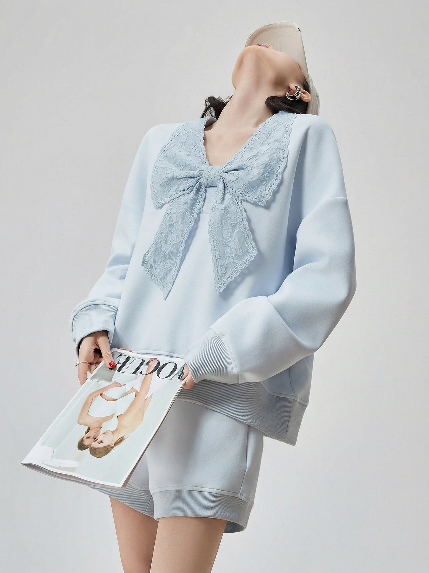 Lace Ribbon Long-Sleeve Top / Shorts FER0043