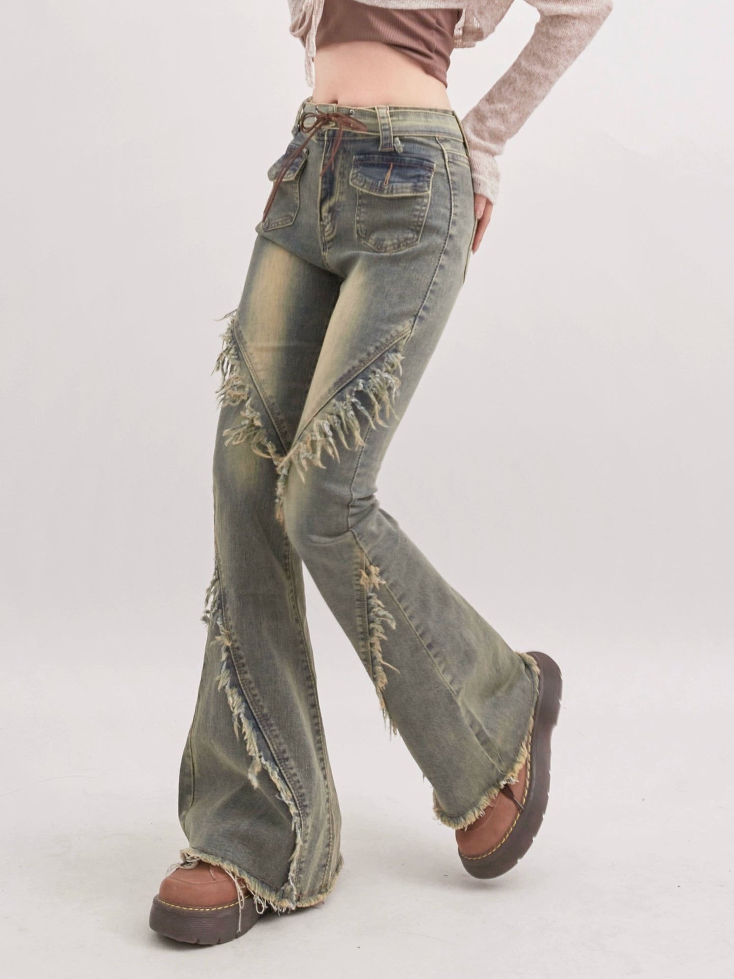 Fringe Flared Denim Pants RHP0008