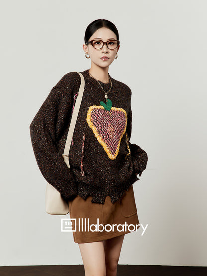 Strawberry Round Neck Knit Top / Brown Mini Skirt LLA0618