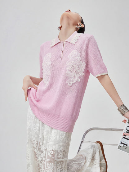 Sheer Short-Sleeve Polo Knit FER0261