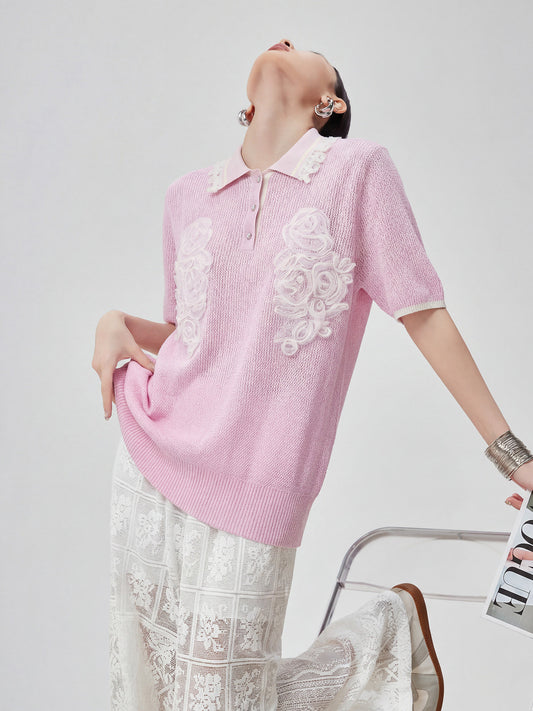 Sheer Short-Sleeve Polo Knit FER0261