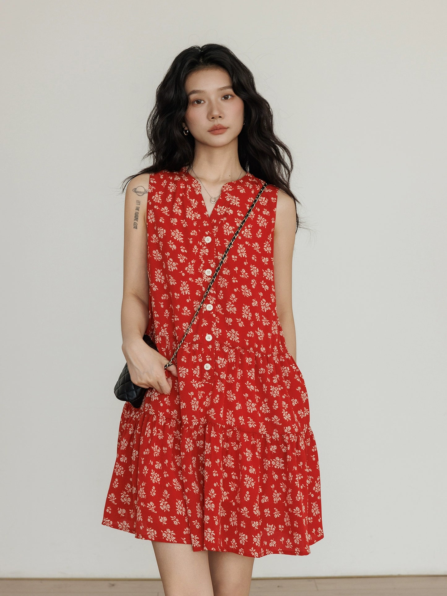 Floral Patterned Sleeveless Dress VAS0110