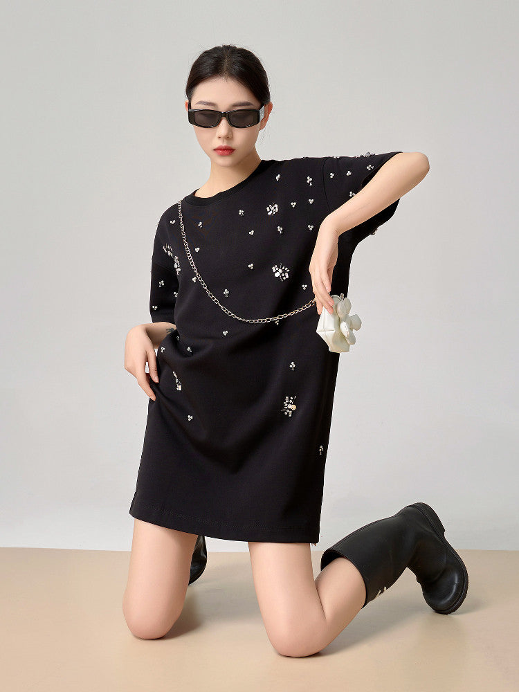 Rhinestone T-shirt Dress FER0124