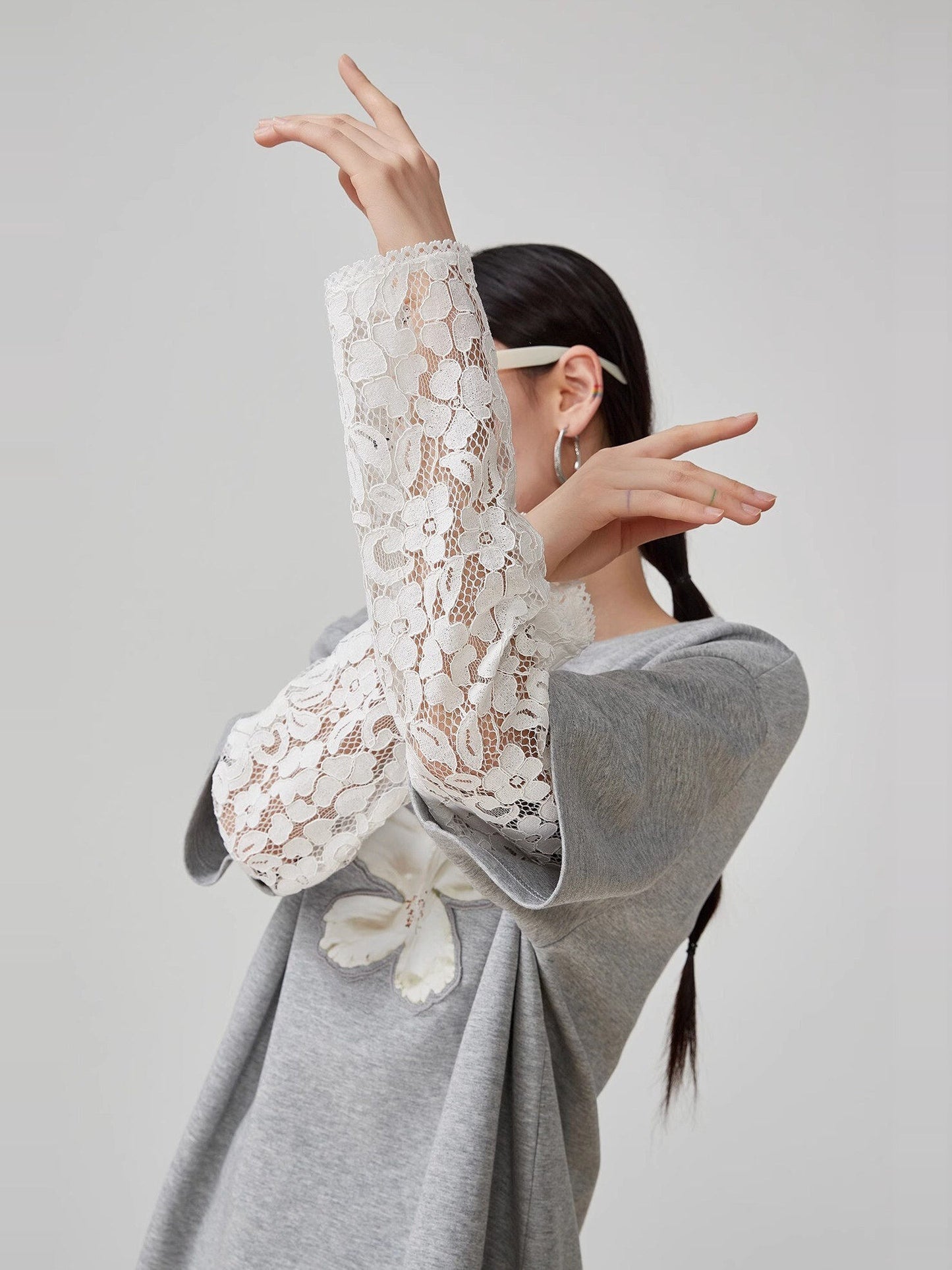 Lace Sleeve Layered Style T-Shirt FER0149
