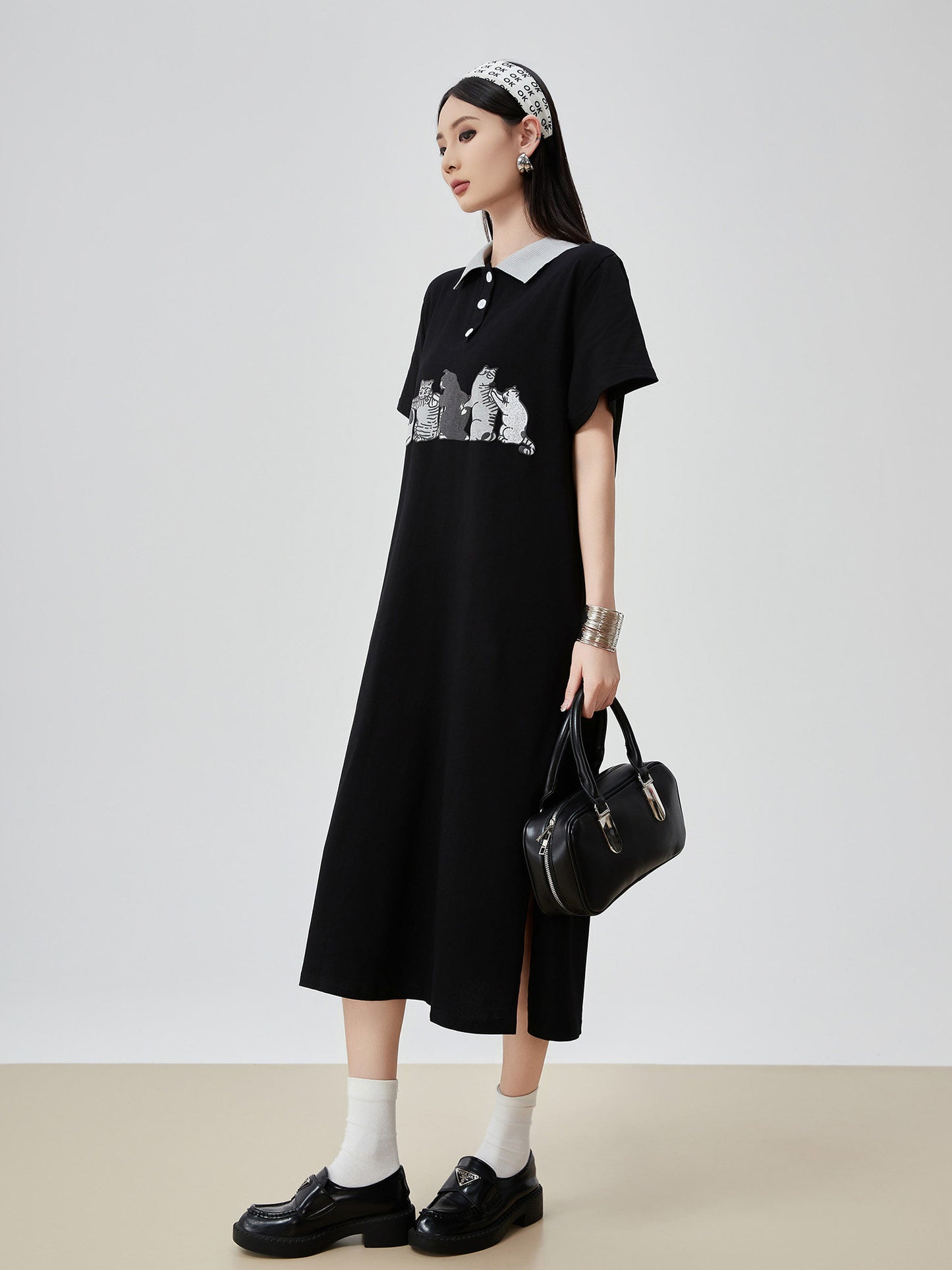 Cat Graphic Polo Long Dress FER0199