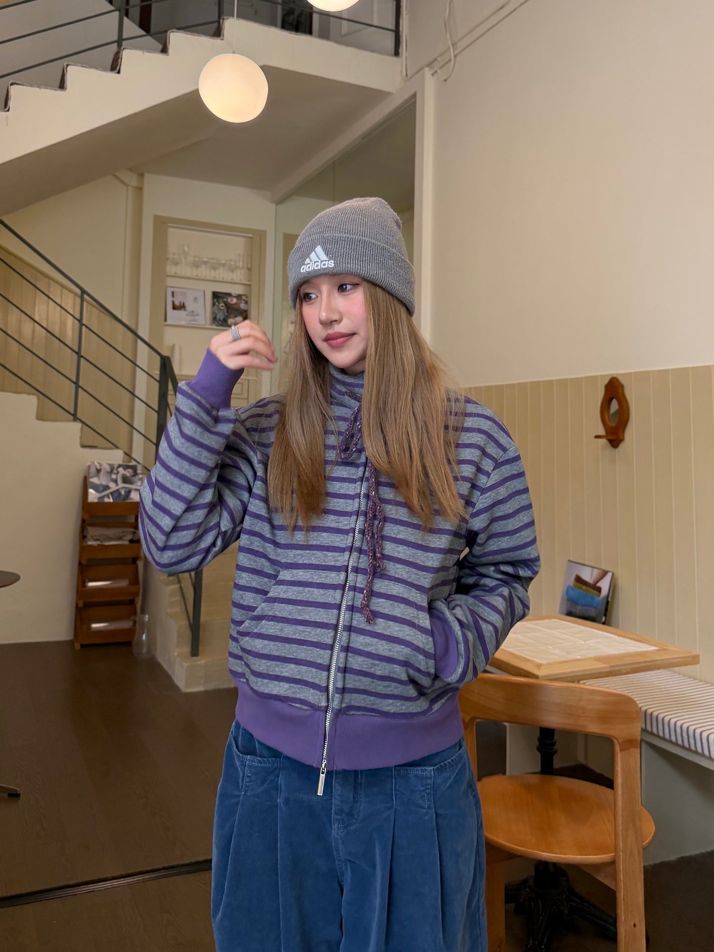 Striped Fleece Stand Collar Hoodie CYE0096