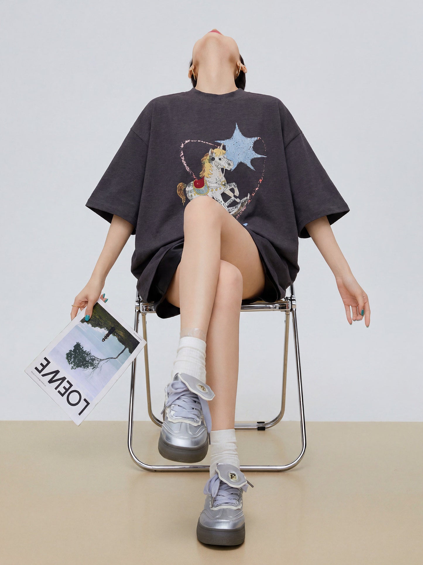 Trojan Print Oversized T-Shirt Dress FER0304