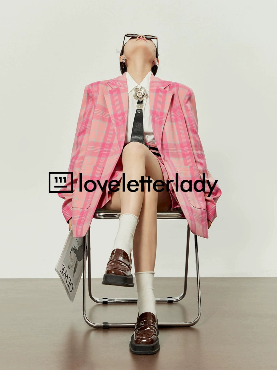 Pink Girly Check Jacket / Check Pleated Skirt LLA0020