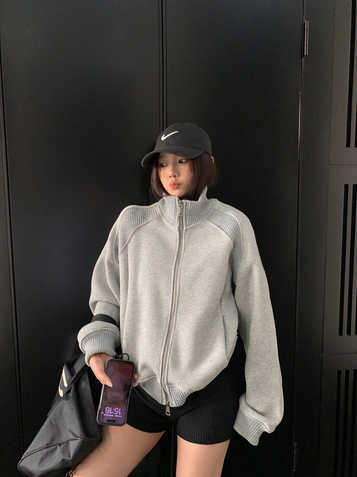 Rib-Knit Switch Zip-Up Blouson YLS1056