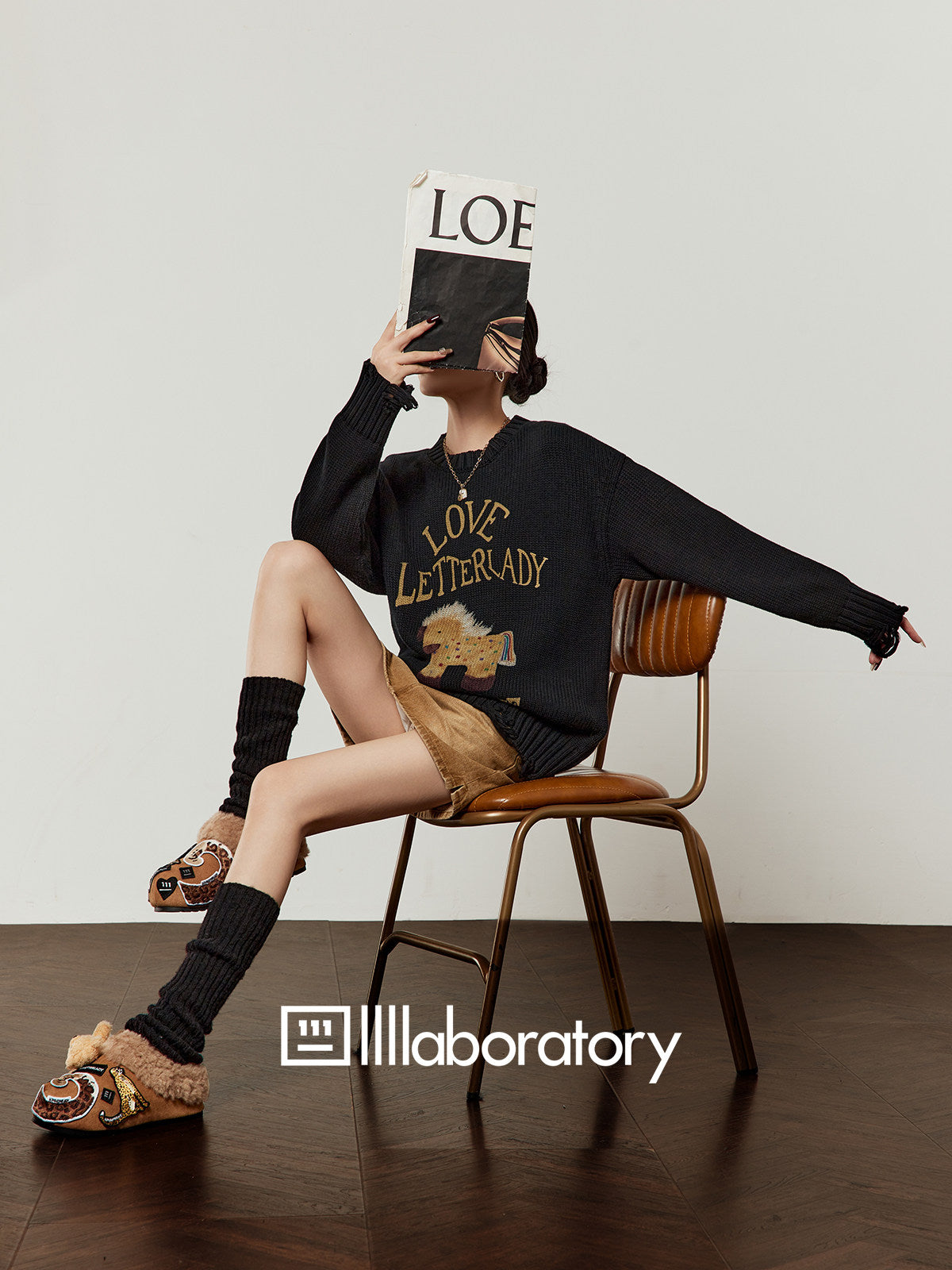 Horse Print Knit Top / Retro Mini Skirt LLA0637