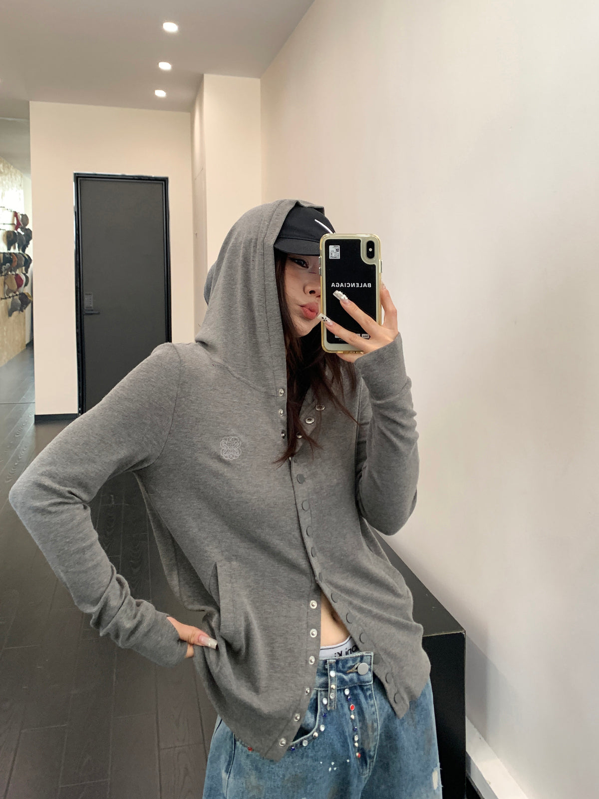 Snap Button Hooded Cardigan YLS1039