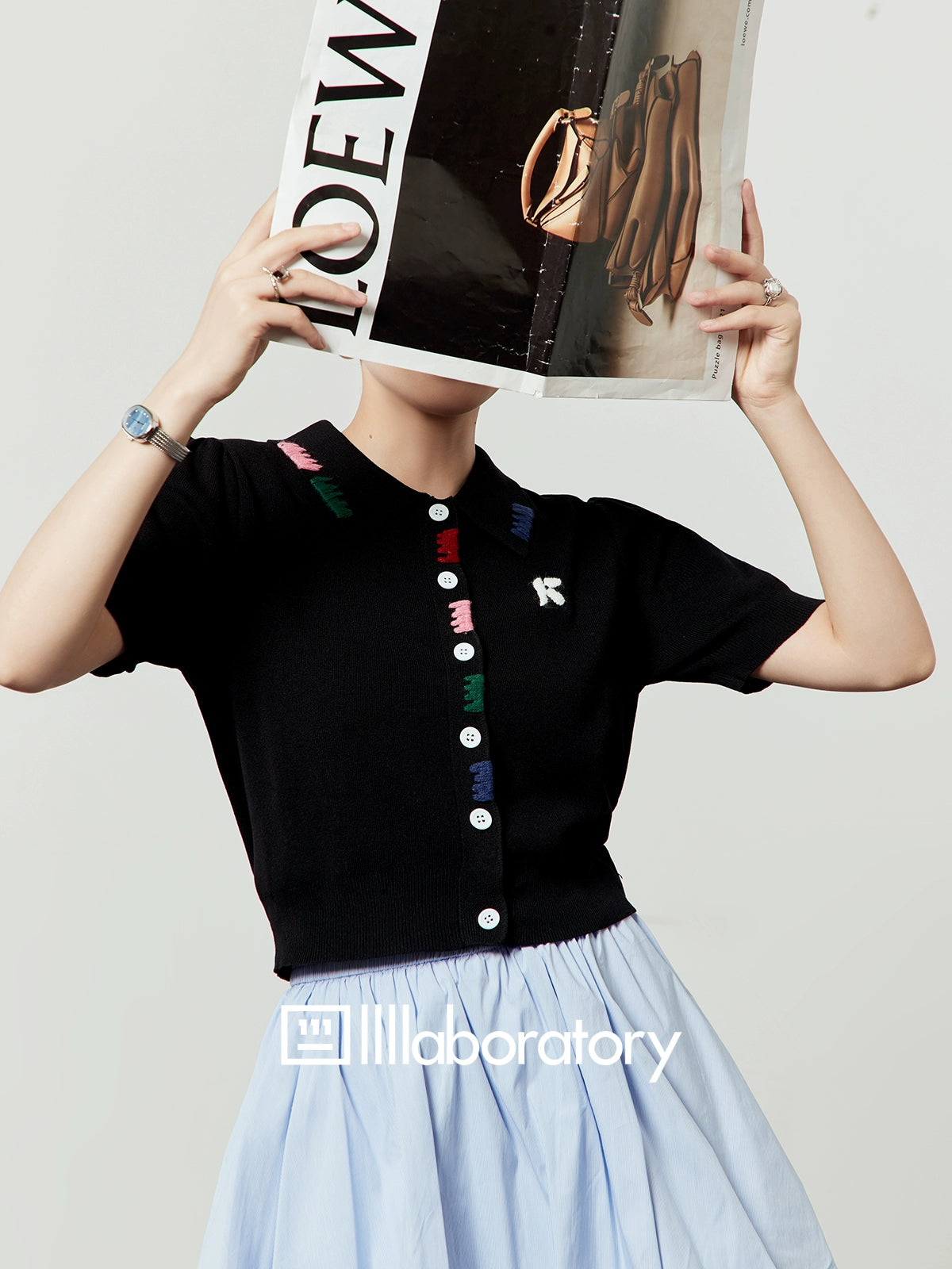 Black Knit Top / Balloon Mini Skirt LLA0495