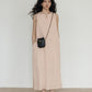 Flower Embroidery Pearl Button Long Dress VAS0203