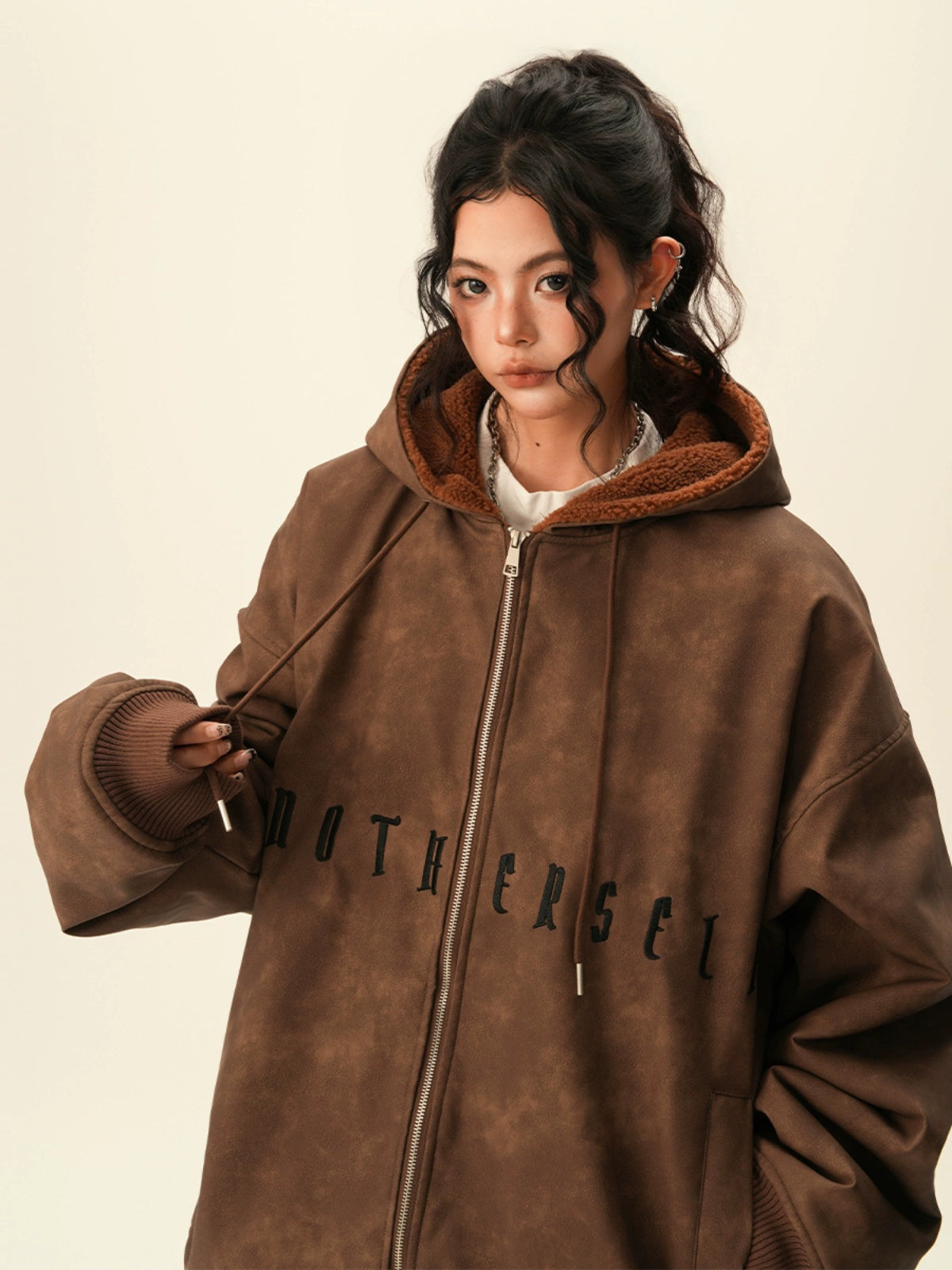 Oversized Suede Zip Hoodie BWA0007