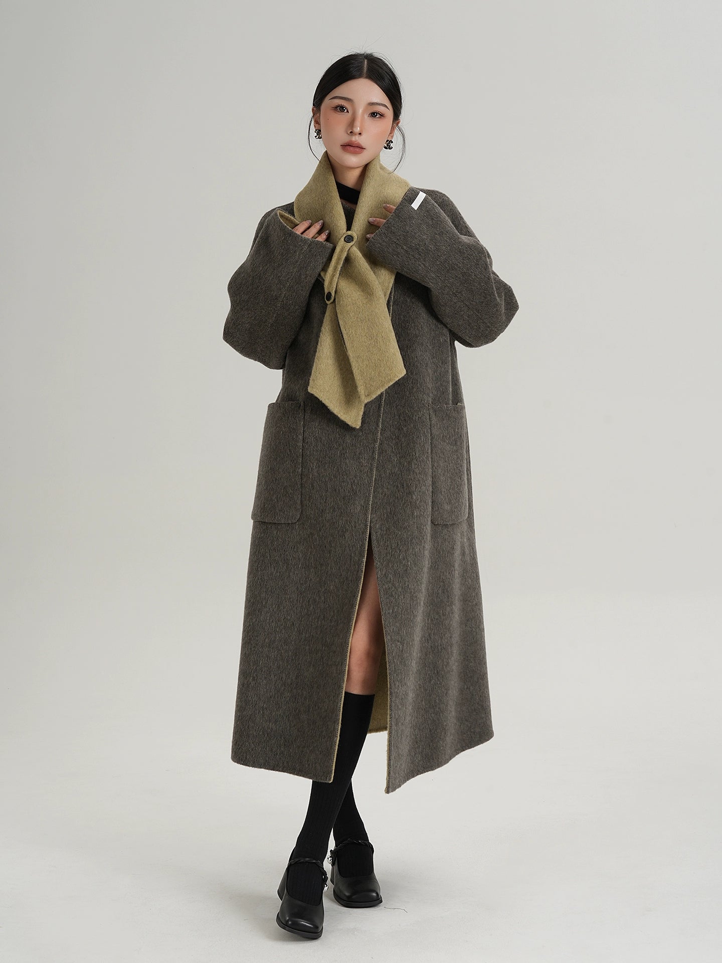 Scarf Collarless Coat SRS0412