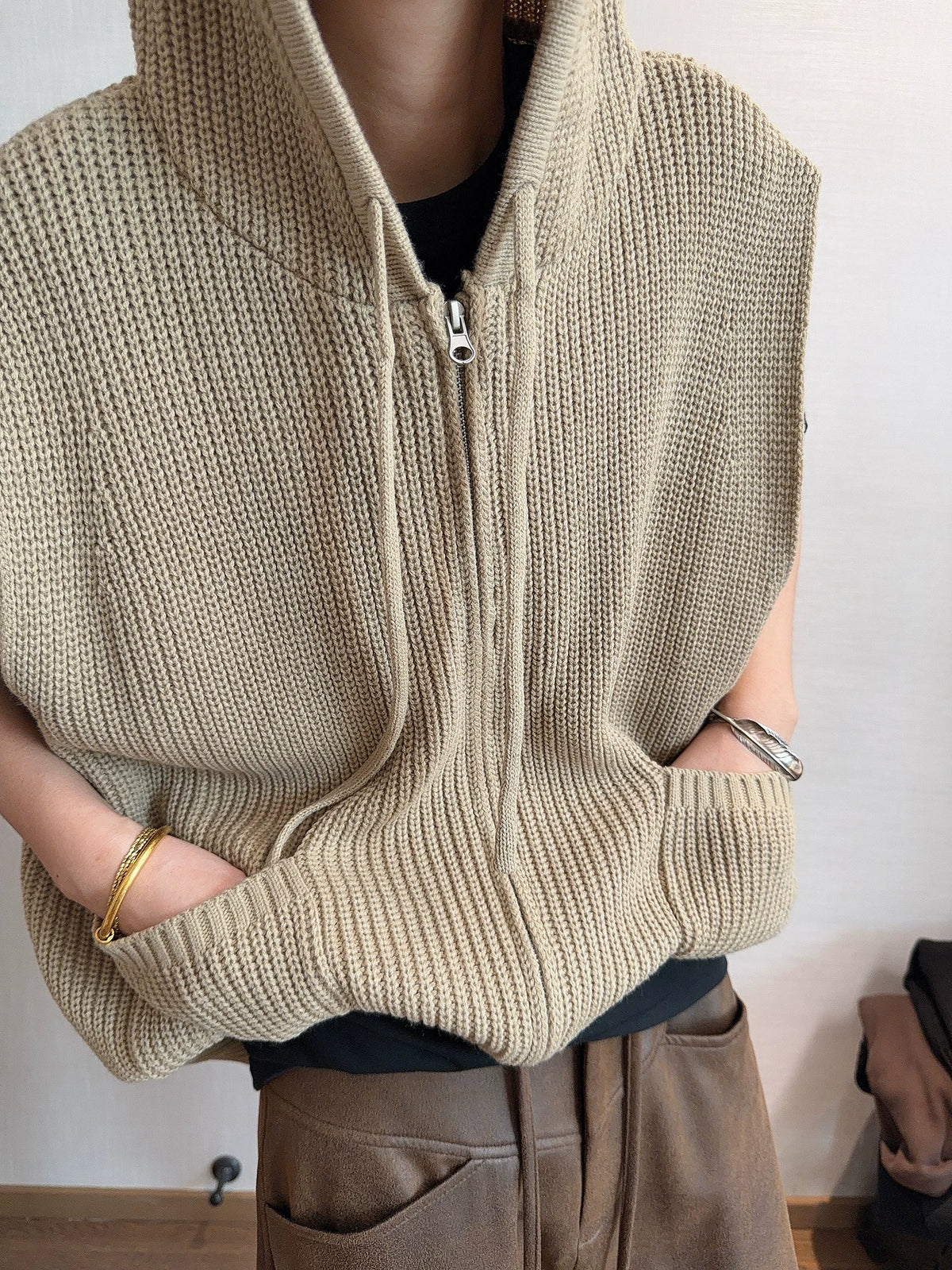 Double Zip Rib Knit Vest DAZ0008