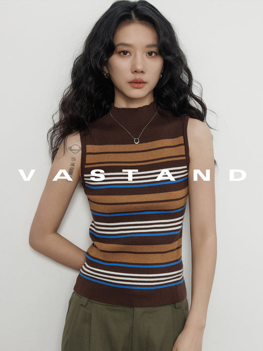 Mock Neck Sleeveless Ribbed Knit Top VAS0215