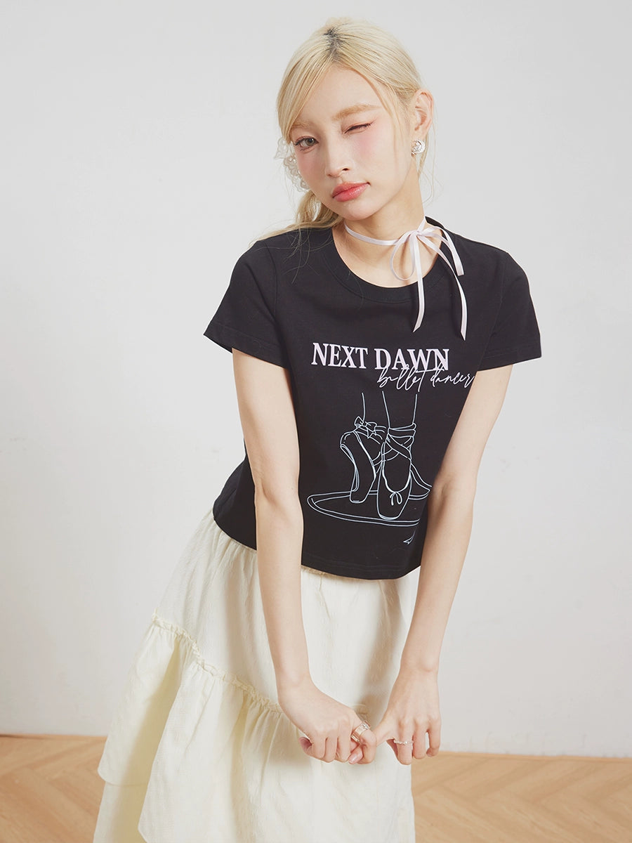 Ballet Shoes Print Short Sleeve T-Shirt NXD0004