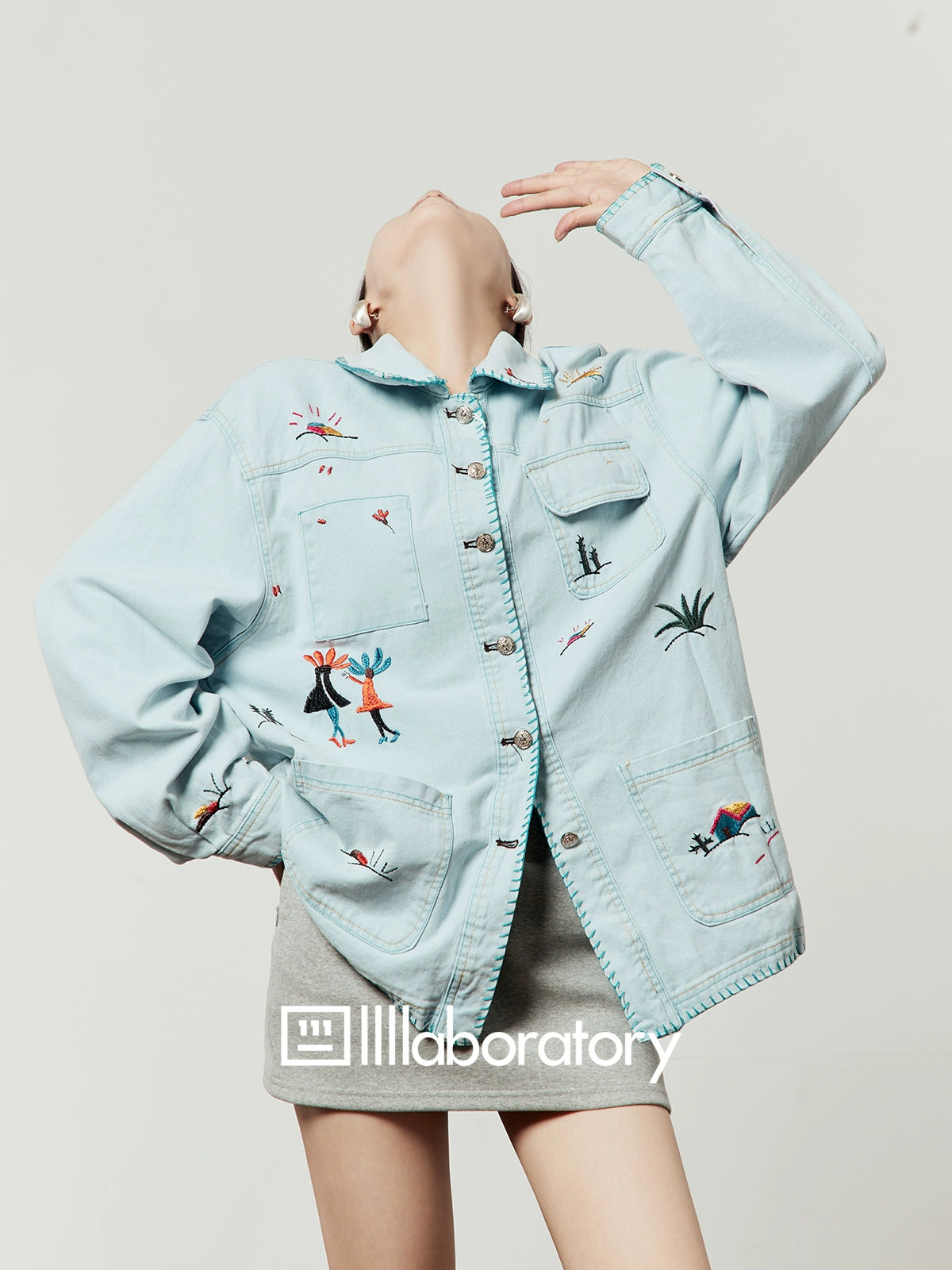 Embroidered Design Denim Shirt LLA0534