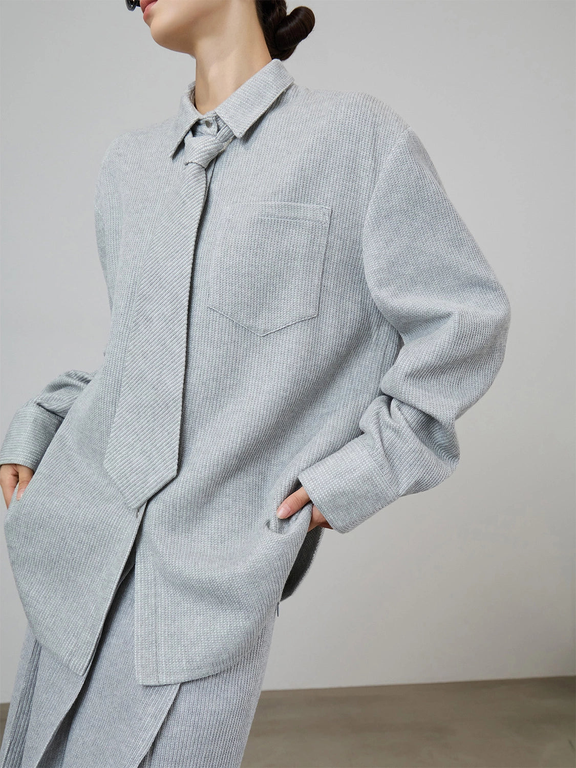 Soft Loose Long Sleeve Shirt / Knee Length Skirt SUY0009