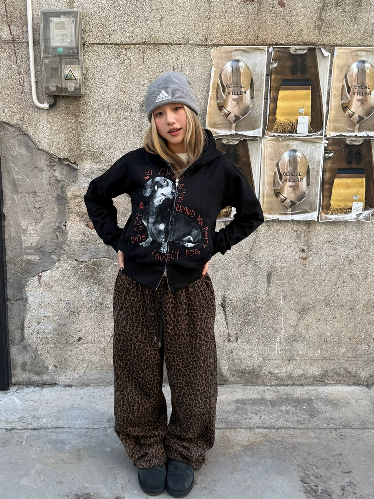 Dog Print Double Zip Hoodie CYE0066