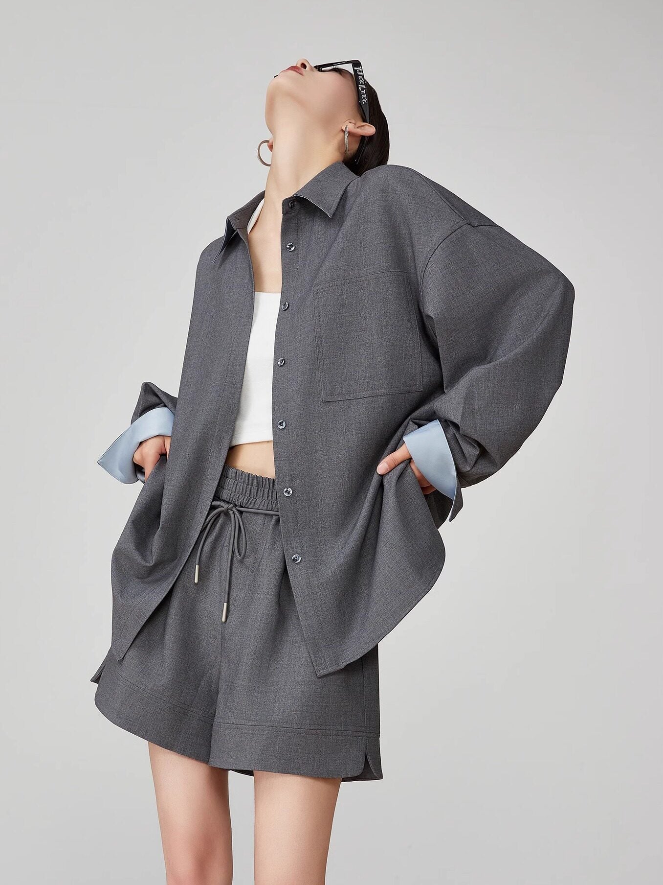 Gray Collared Long-Sleeve Shirt / Shorts FER0064