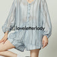 V-Neck Blue Striped Tops / Loose Shorts LLA0247