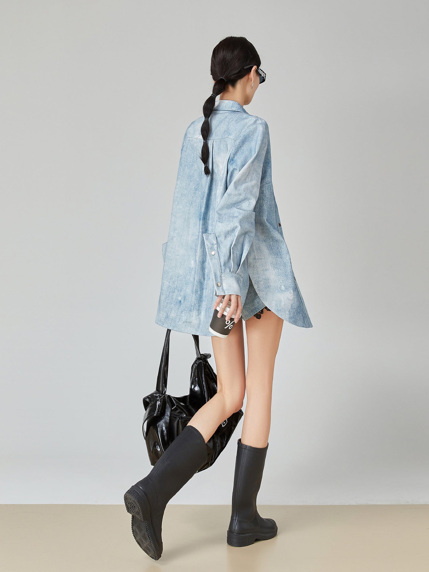 Denim Long-Sleeve Shirt / High-Waisted Shorts FER0076