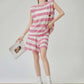 Pink Striped Sleeveless Knit Top / Shorts FER0326