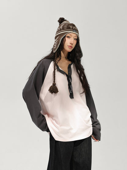 Henley Neck Raglan Sleeve Long-Sleeve T-Shirt ACS0382