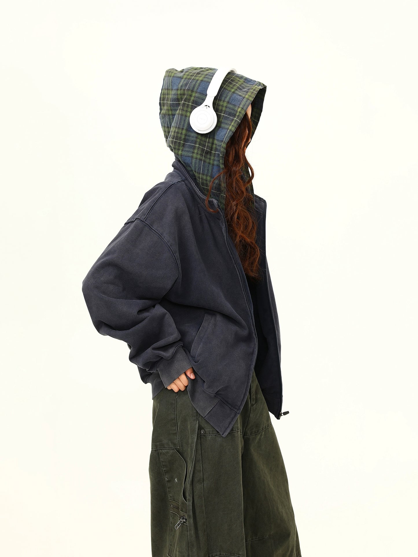 Vintage Plaid Hoodie Zip-Up Jacket WDZ0038