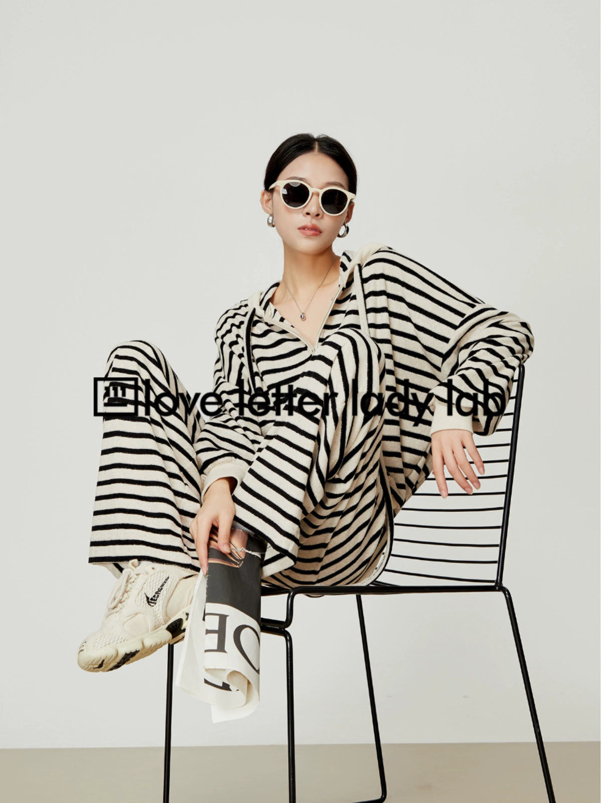 Black＆White Stripes Long Sleeve Tops / Sweatpants LLA0015