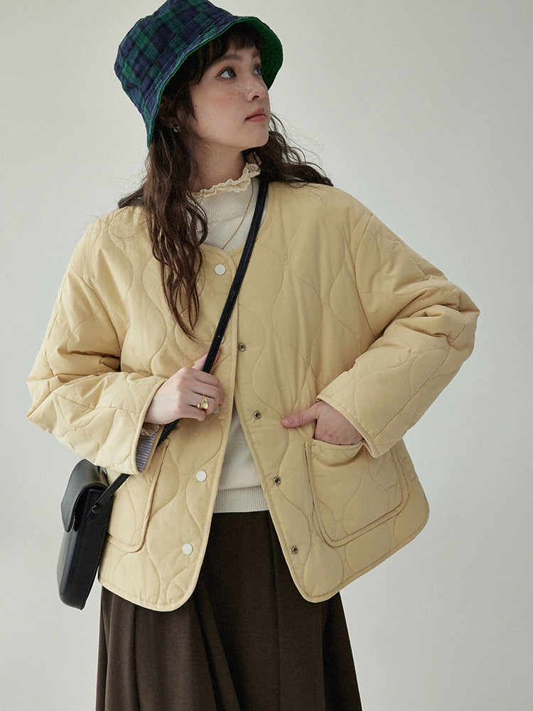 Wave Quilting Collarless Jacket AMU0045