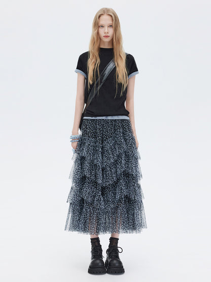Mesh Cake Long Skirt SHN0036