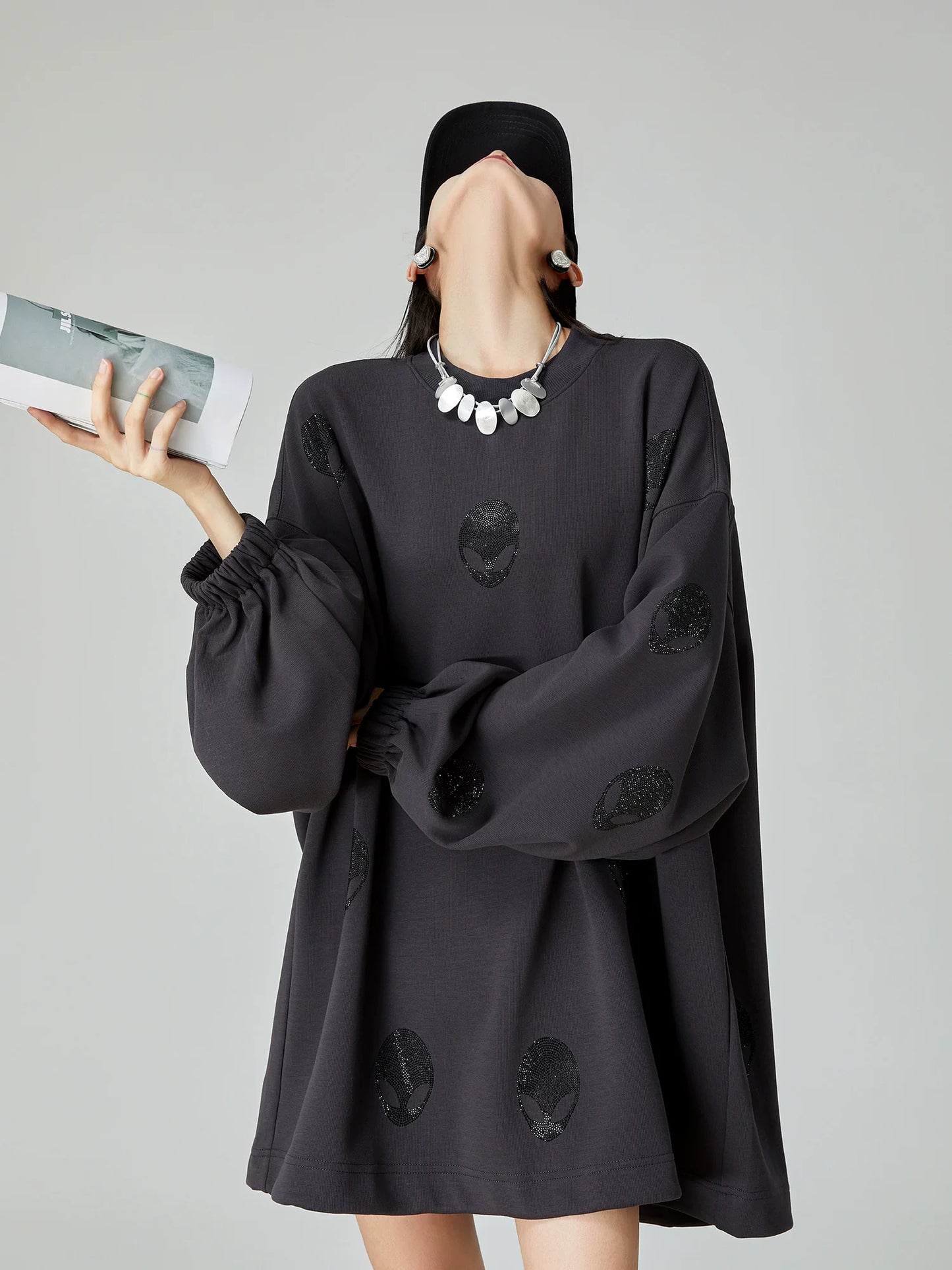 Black Rhinestone Sweatshirt Dress FER0068