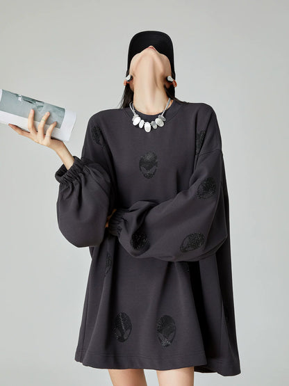 Black Rhinestone Sweatshirt Dress FER0068