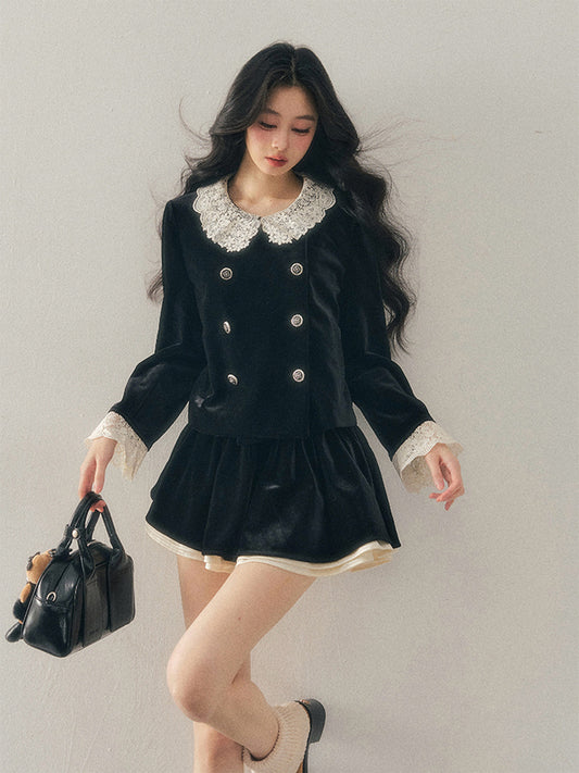 Lace Doll Collar Velvet Tops / Flare Skirt LAS0056