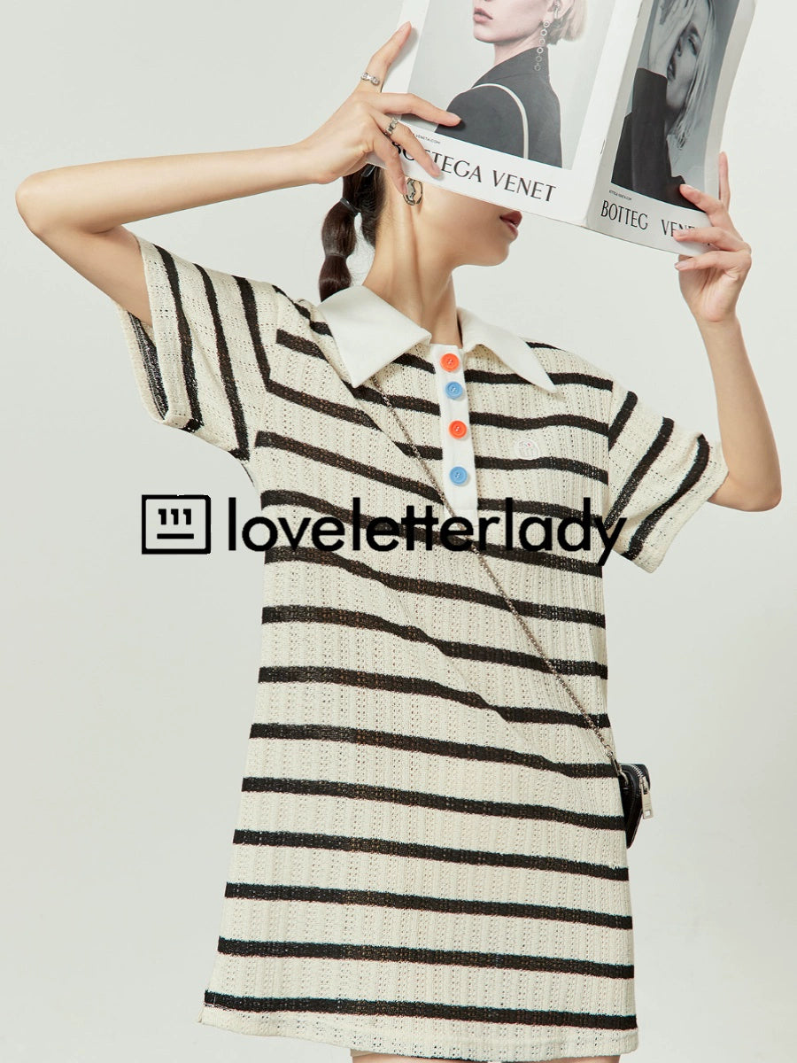 Striped Color Polo Dress LLA0204