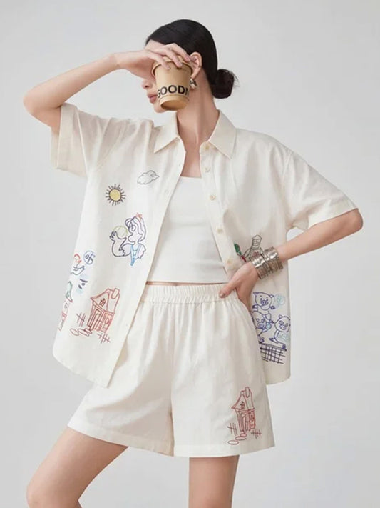 Graffiti-style Print Long Sleeve Shirt / Half Pants FER0100