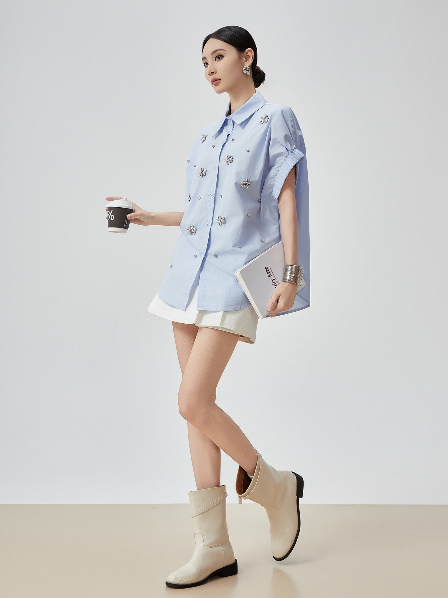 Flower Bijou Puff Sleeve Shirt FER0044