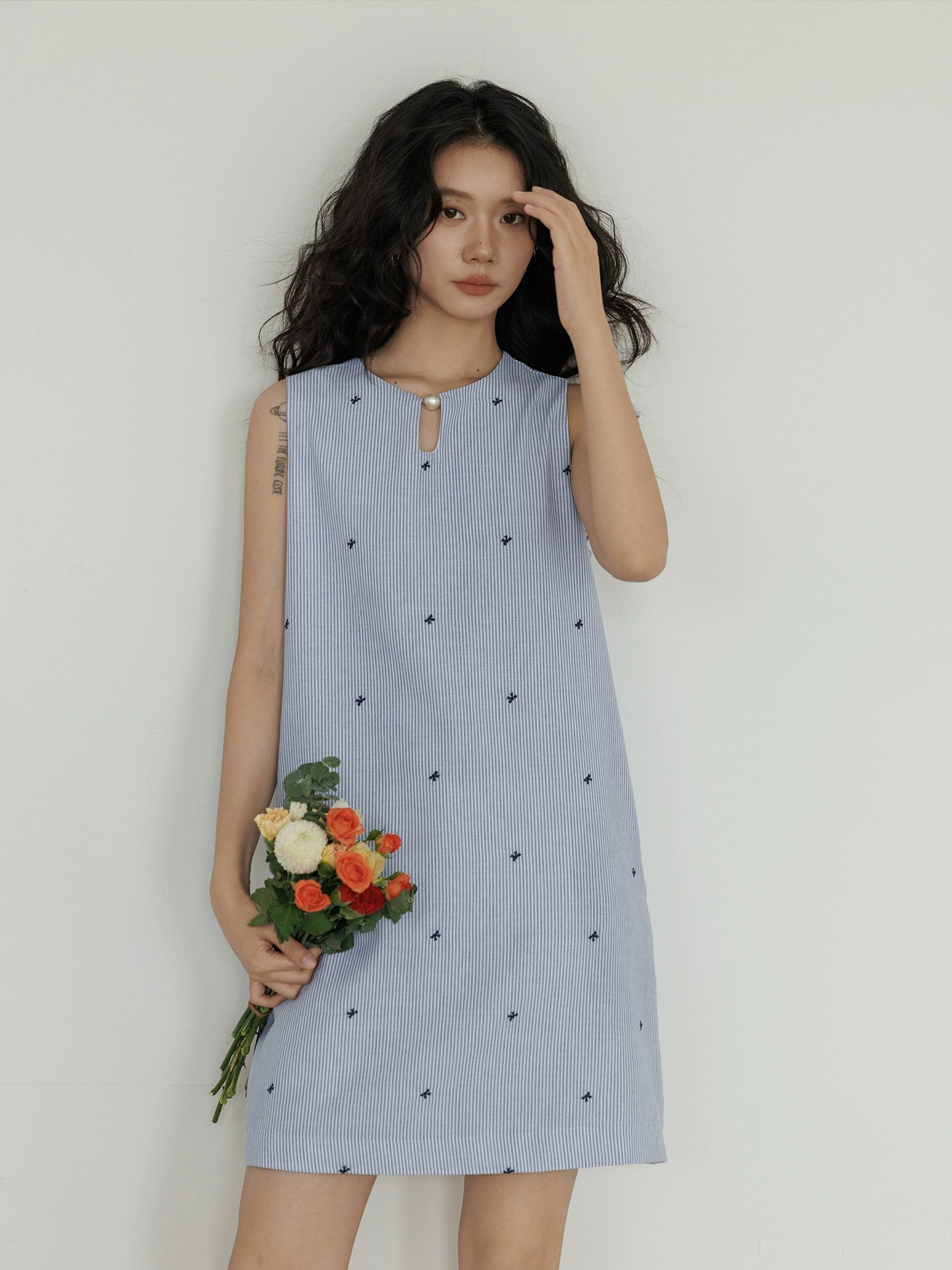 Ribbon Embroidered Sleeveless Dress VAS0092