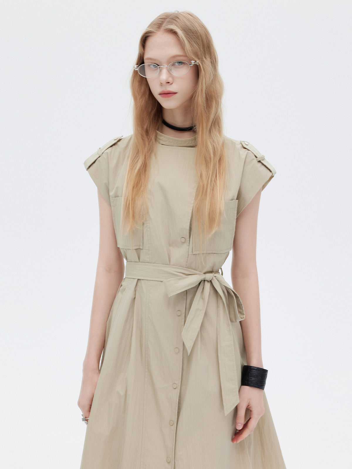 Flap Pocket French Sleeve Shirt Dress SHN0037